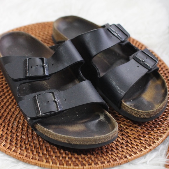 Birkenstock Shoes - Birkenstock Arizona Birken-Flor Black Sandals L9